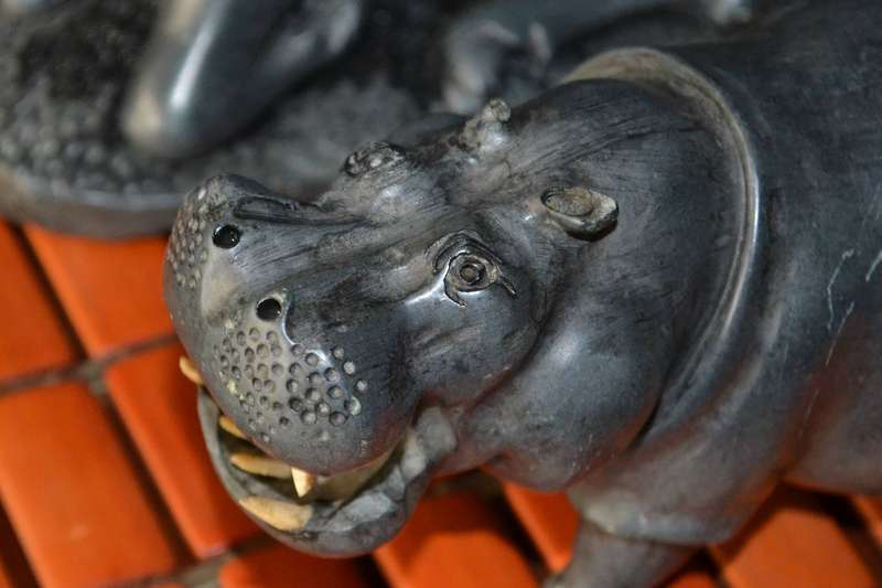 Heavy Vintage Hand Carved Stone Buffalo and Hippo Figures