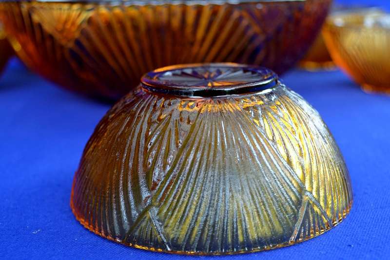 Vintage Luminarc France  Amber Glass 7 Piece Dessert Set