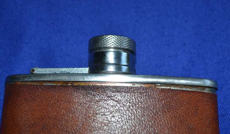 Vintage Leather Covered, Stainless Steel Curved Hip Flask - Made in England