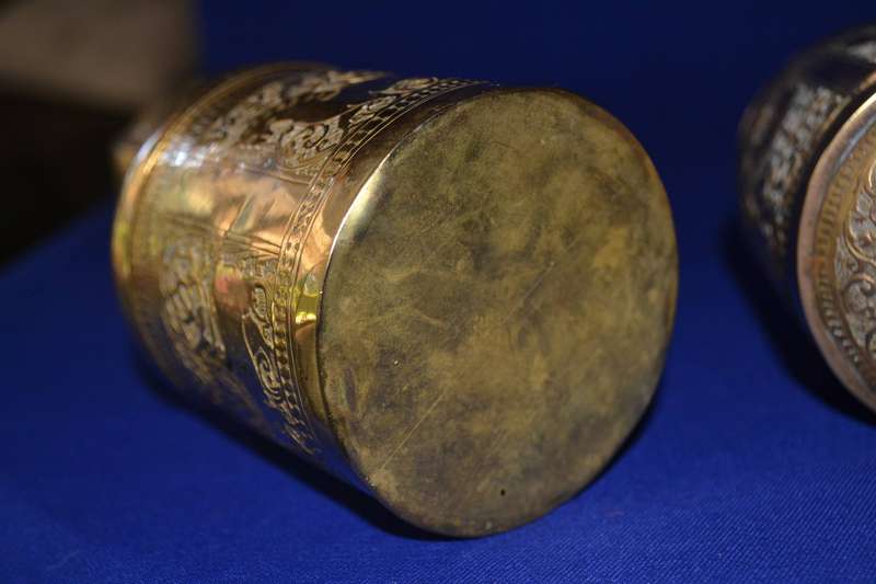 Set of Four  Vintage Indian Brass Cylindrical Engraved Containers