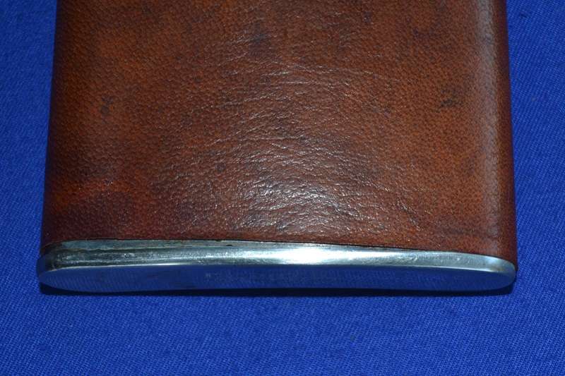 Vintage Leather Covered, Stainless Steel Curved Hip Flask - Made in England