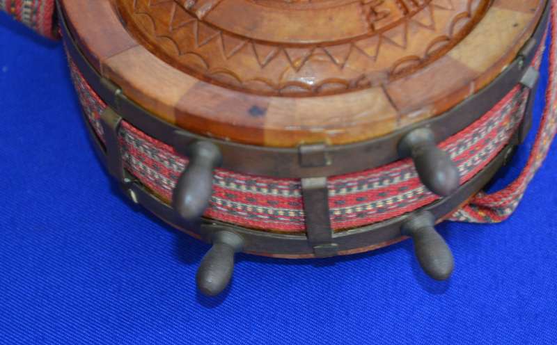 True Vintage  European Wooden Carved  Flask with Shoulder Strap