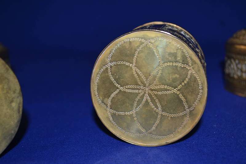 Set of Four  Vintage Indian Brass Cylindrical Engraved Containers