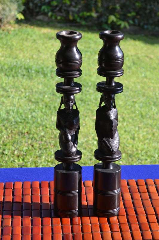 Tanzanian Hard Wood Tribal Woman Large / Heavy Candle Holders