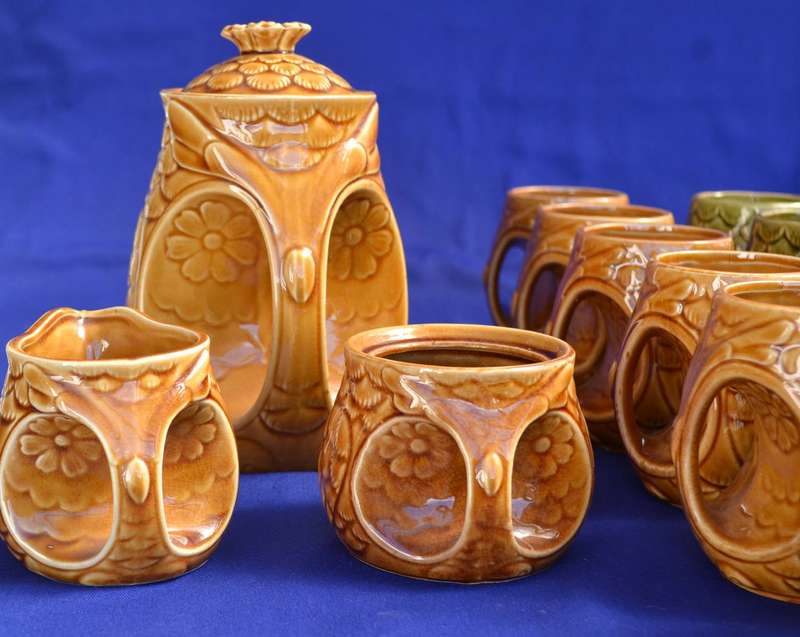 Retro "Owl" Design Coffee Set 15 Pieces - Japan c1970's