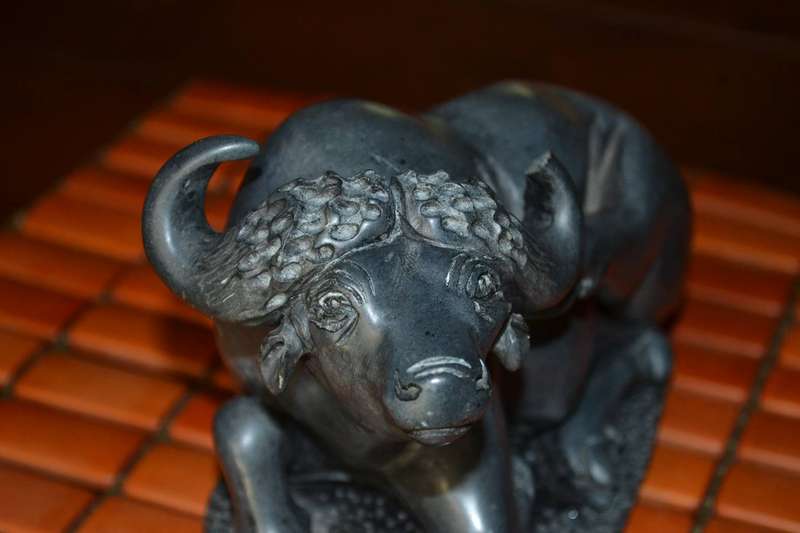 Heavy Vintage Hand Carved Stone Buffalo and Hippo Figures