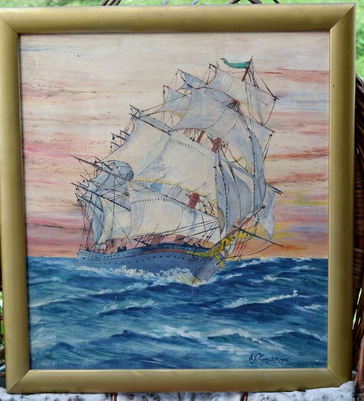 Original Painting on Board - Tall Ship - Signed