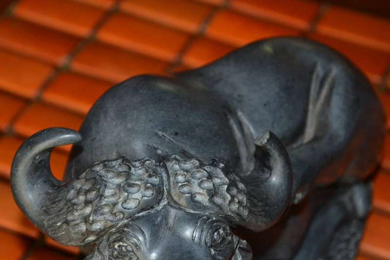 Heavy Vintage Hand Carved Stone Buffalo and Hippo Figures