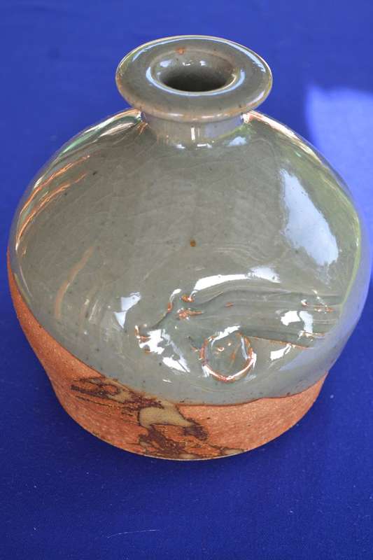 Vintage Art Pottery Drip Glaze Ball Vase - Mid Century