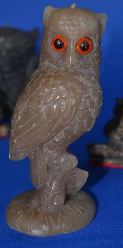 Vintage Sculpted Wax Owl Figure Candles  with Glass Eyes - 4 Pieces