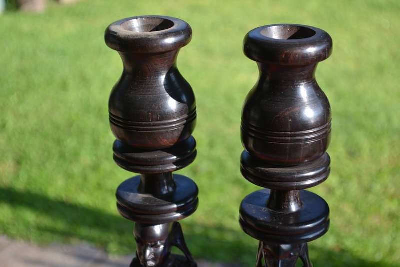 Tanzanian Hard Wood Tribal Woman Large / Heavy Candle Holders
