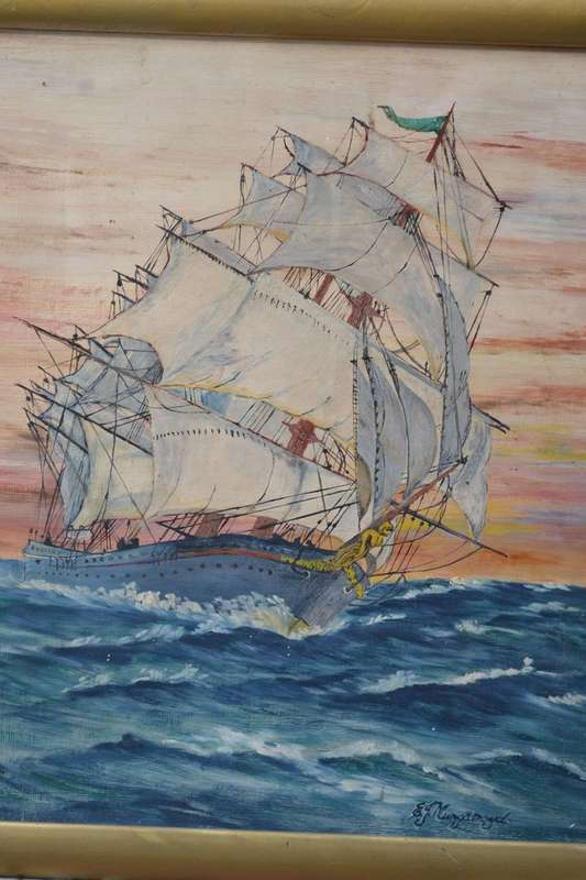Original Painting on Board - Tall Ship - Signed