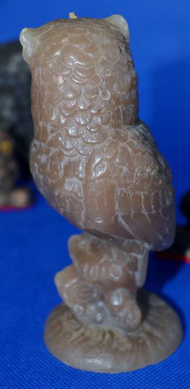 Vintage Sculpted Wax Owl Figure Candles  with Glass Eyes - 4 Pieces