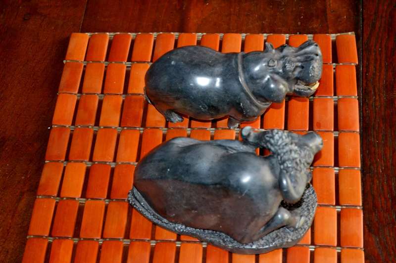 Heavy Vintage Hand Carved Stone Buffalo and Hippo Figures