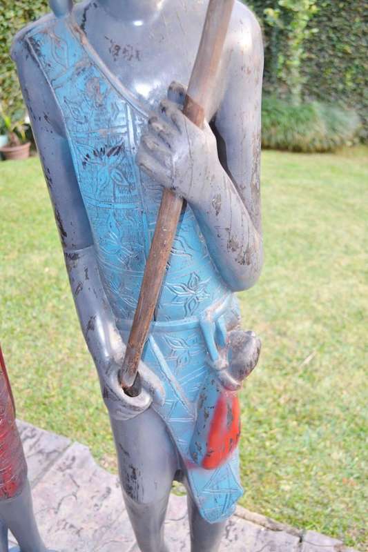 Large Maasai Woman  and Warrior - Morans - Heavy Black Hardwood Carvings c1970's