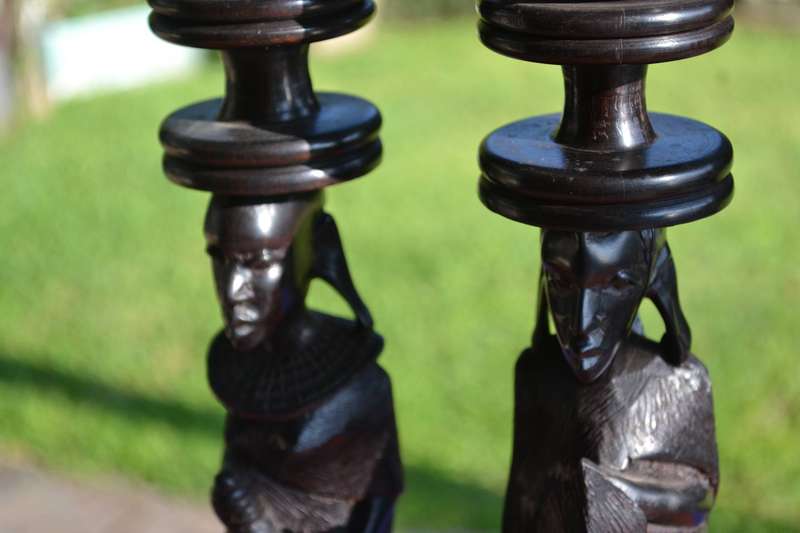 Tanzanian Hard Wood Tribal Woman Large / Heavy Candle Holders