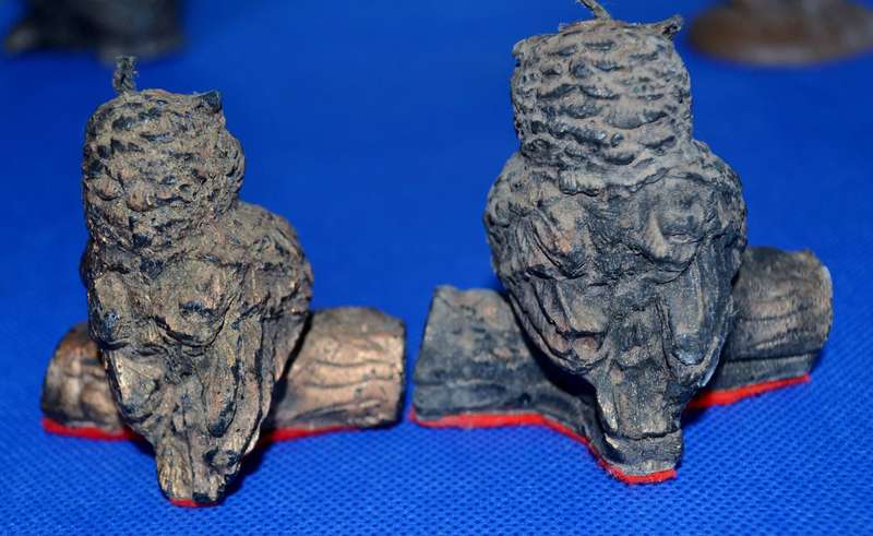 Vintage Sculpted Wax Owl Figure Candles  with Glass Eyes - 4 Pieces