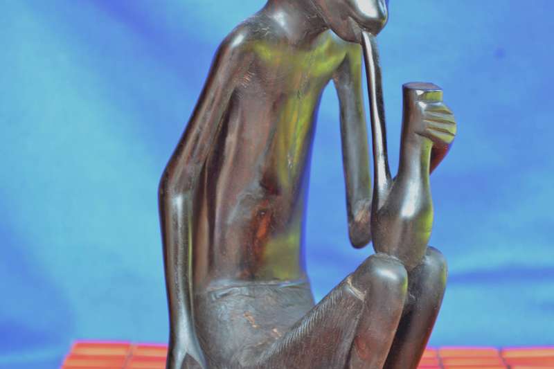 Vintage East African Carving, Man Smoking a Pipe