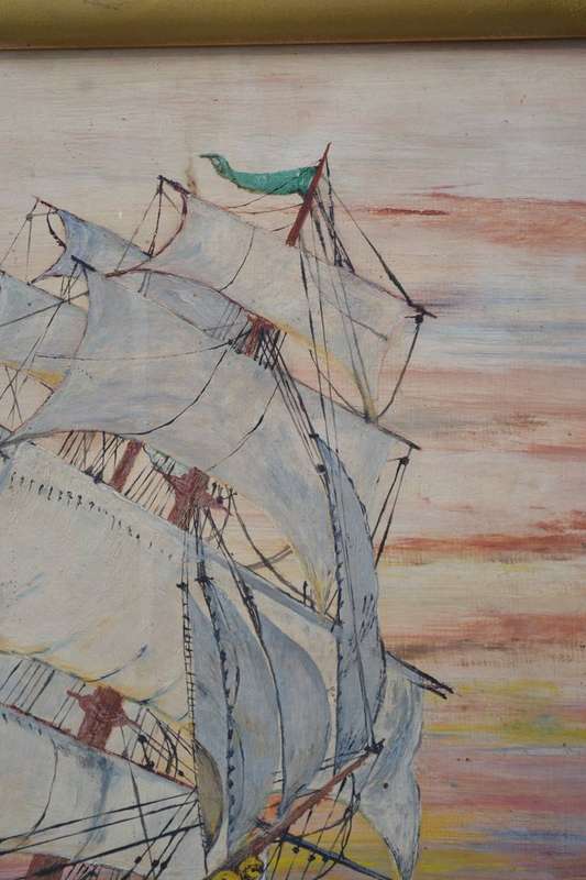 Original Painting on Board - Tall Ship - Signed