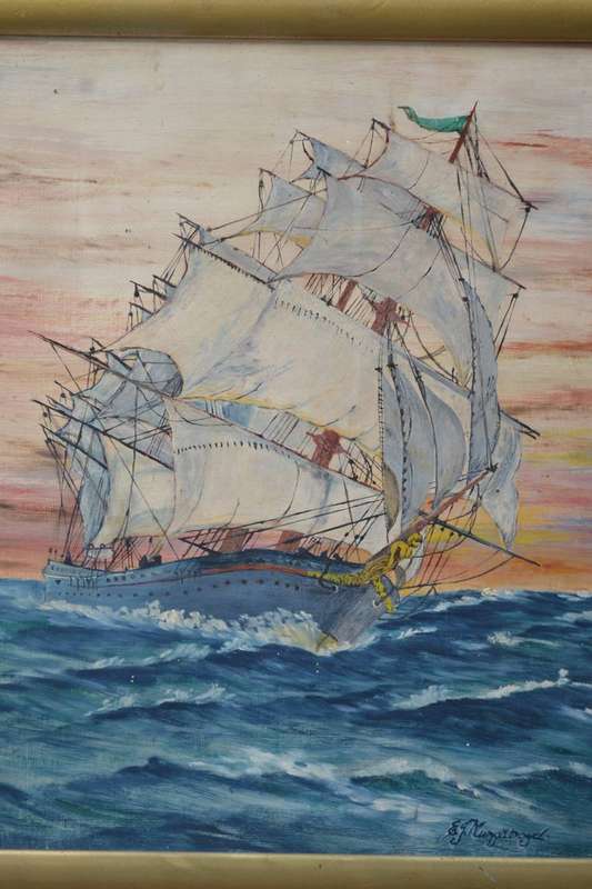 Original Painting on Board - Tall Ship - Signed