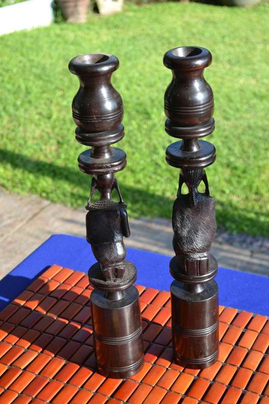 Tanzanian Hard Wood Tribal Woman Large / Heavy Candle Holders