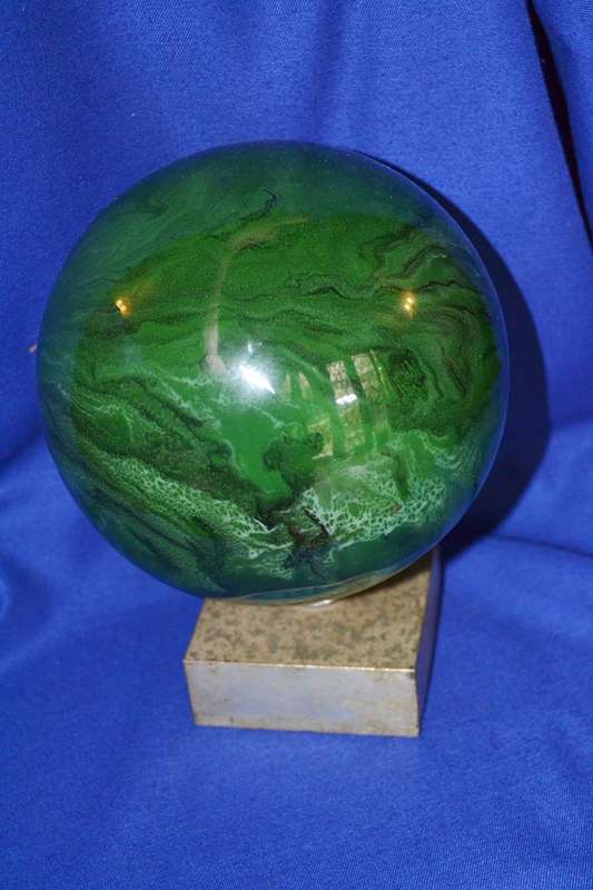 Vintage Green Sphere / Orb on stand
