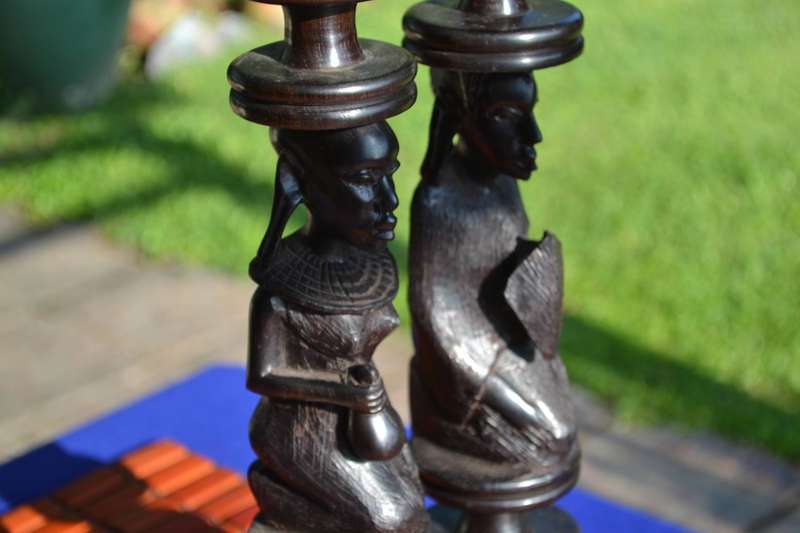 Tanzanian Hard Wood Tribal Woman Large / Heavy Candle Holders