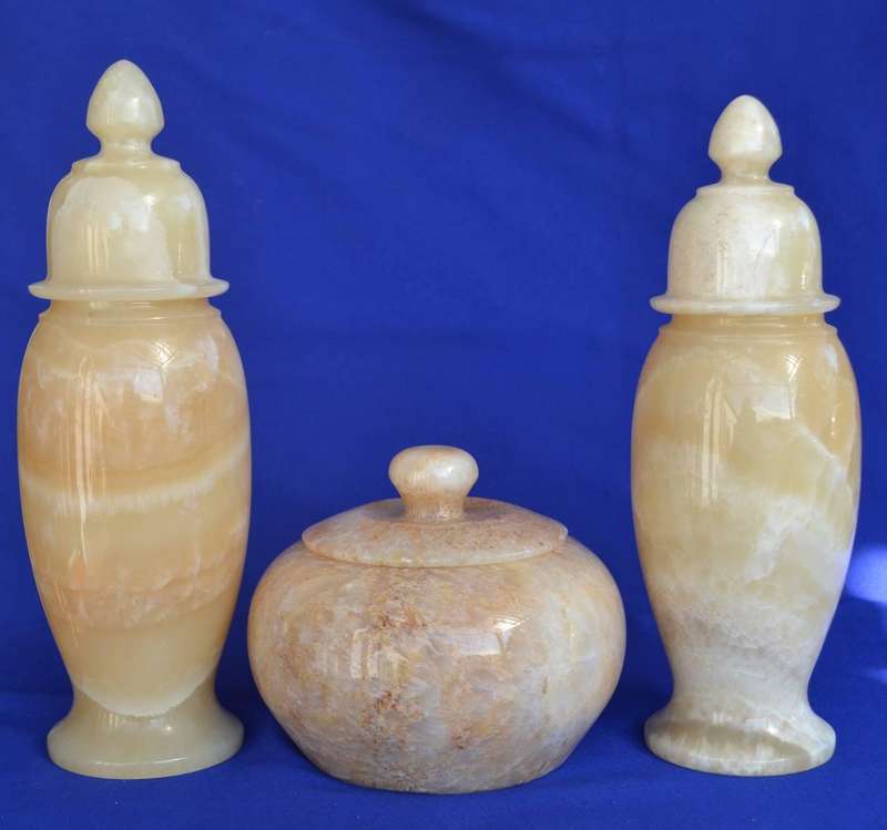 Vintage Three Piece Onyx Jar Set
