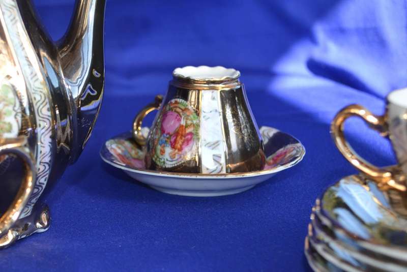 Vintage cobalt Blue and Gilt Regency Style Coffee Set - 11 Pieces