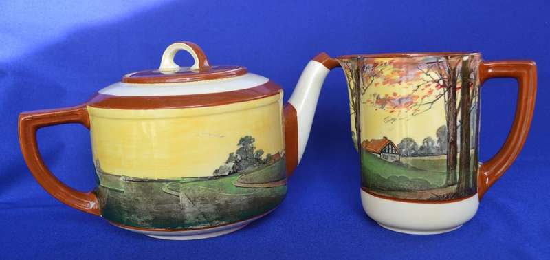 Royal Doulton Antique Tea Pot and Jug Rare Woodland Pattern D4585 c1930,s