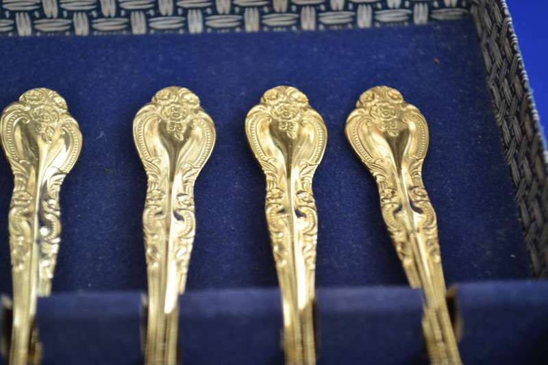 Vintage Boxed Set of Six Gold 24 kt Plated Tea Spoons