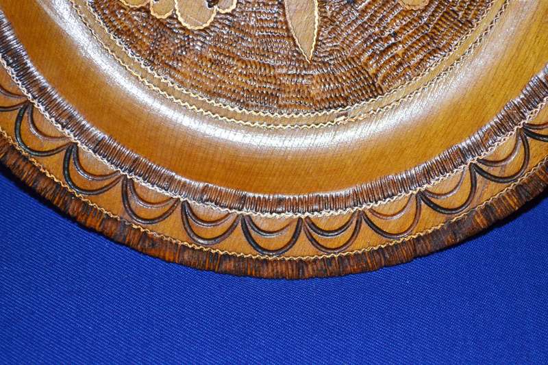 True Vintage Wooden Polish Folk Art Plate with Brass Inlay