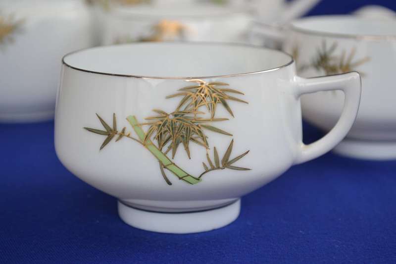 Koshida Japan Vintage Hand Painted Tennis Tea Set  with Geisha Lithophane Image in Cup - 11 Pieces