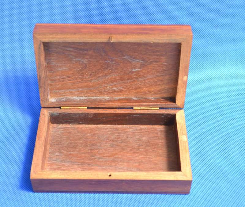Small Vintage Wooden Card Box with Brass Elephant Inlay