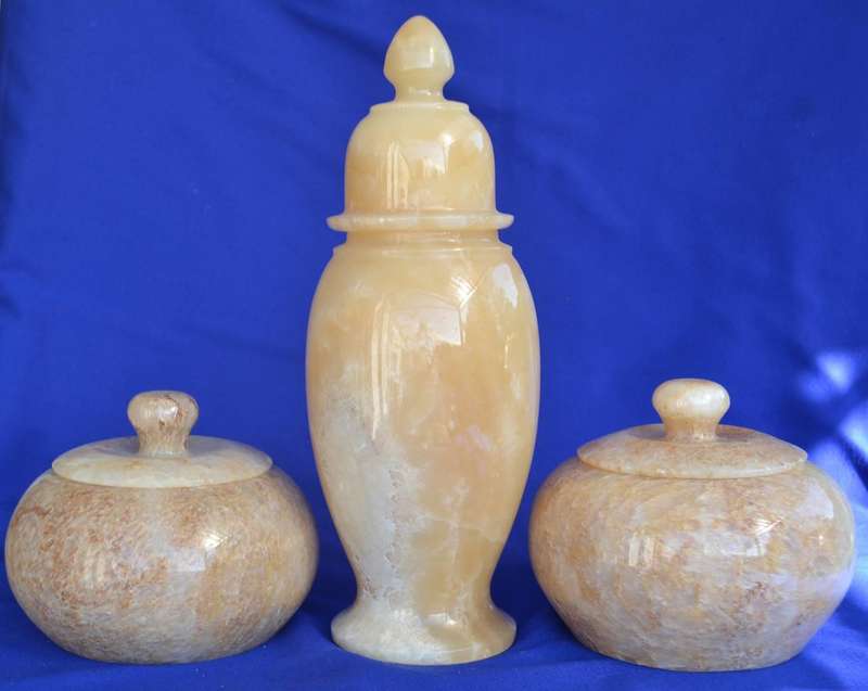 Vintage Three Piece Onyx Jar Set