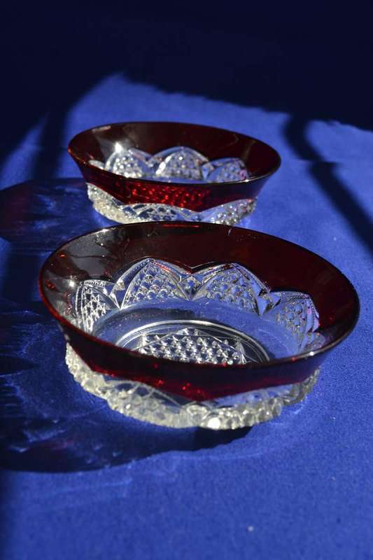 EAPG Antique Ruby Stain Pressed Glass Bowls x 2