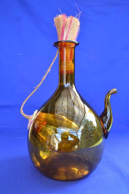 Vintage Italian Hand Blown Amber Wine Decanter / Chiller with Ice Chamber