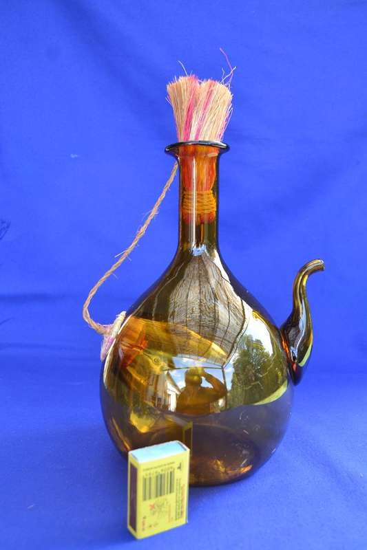 Vintage Italian Hand Blown Amber Wine Decanter / Chiller with Ice Chamber