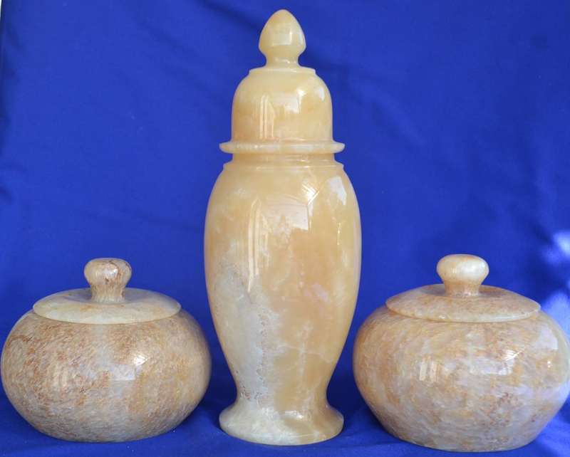 Vintage Three Piece Onyx Jar Set