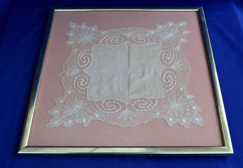 Framed Vintage Lace Handkerchief