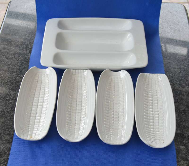 White Porcelain Corn on the Cob Serving Dishes and 3 division Serving Dish