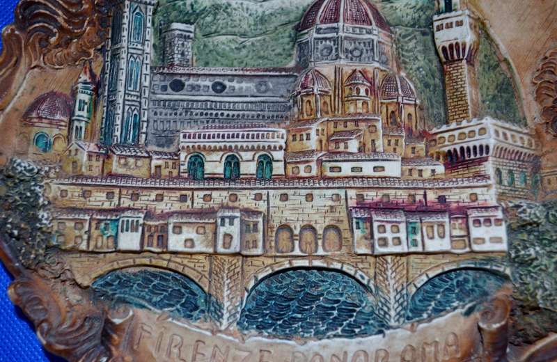 True Vintage Hand Painted  3D Relief Plate - Duomo Firenze Cathedral
