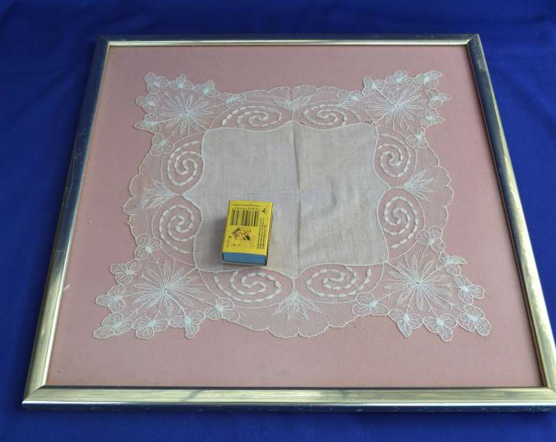 Framed Vintage Lace Handkerchief