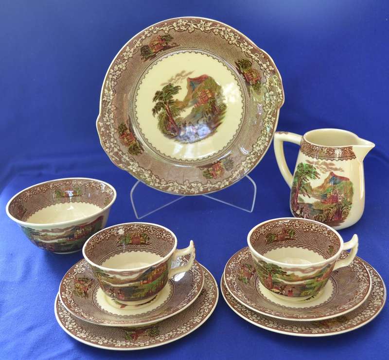 Antique Royal Staffordshire Pottery - Jenny Lind Tea for Two set - 9 Pieces