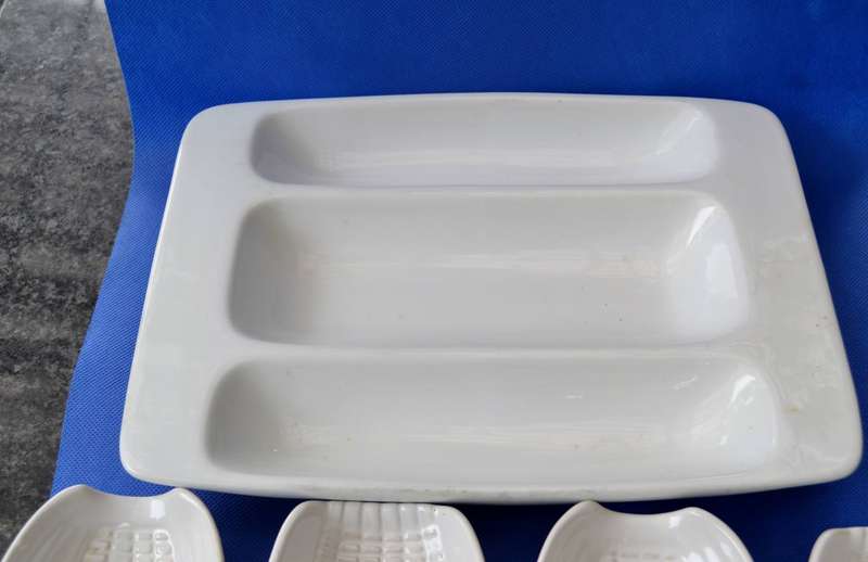 White Porcelain Corn on the Cob Serving Dishes and 3 division Serving Dish