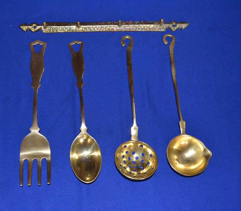 Vintage Brass Utensil Set with Hanger