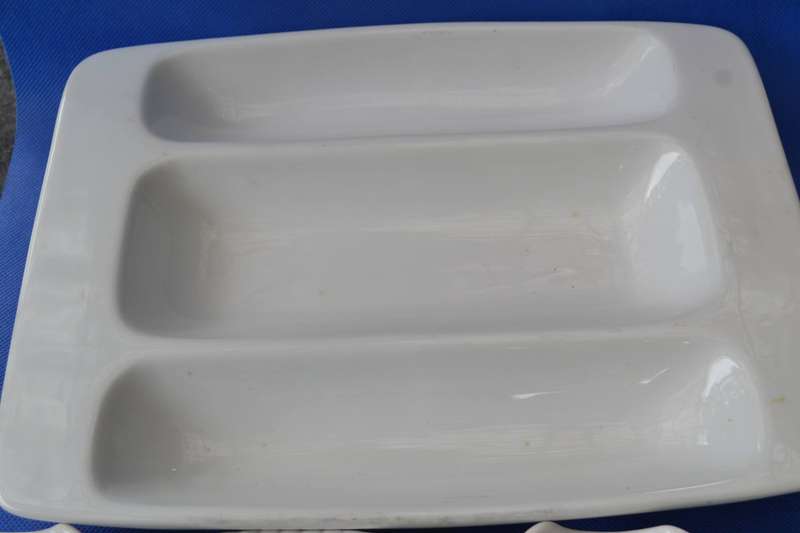 White Porcelain Corn on the Cob Serving Dishes and 3 division Serving Dish
