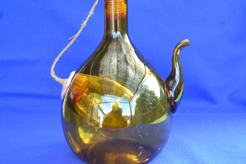 Vintage Italian Hand Blown Amber Wine Decanter / Chiller with Ice Chamber