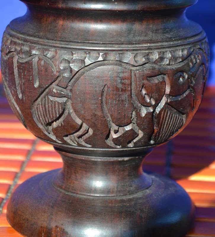 African Hard Wood Carved Vase- Elephant Design