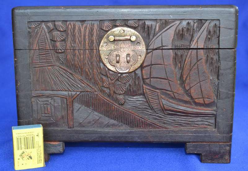 Vintage Chinese Hand Carved Camphor Wood  Storage Box